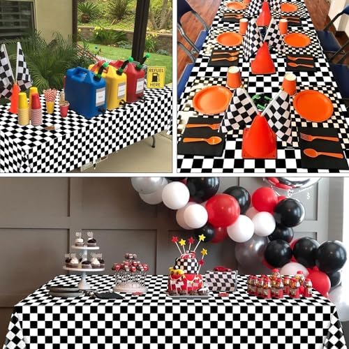 4 Pcs Race Car Tablecloths Black White Checkered Party Decorations