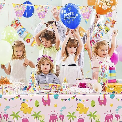 Pink Dinosaur Tablecloth 1PC for Birthday Party