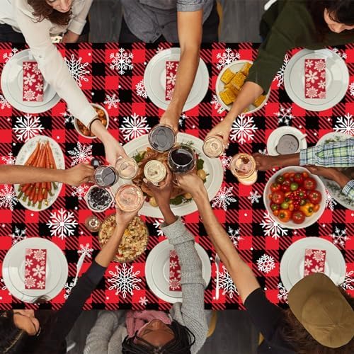 3Pcs Red Black Buffalo Plaid Christmas Tablecloth Decorations Supplies