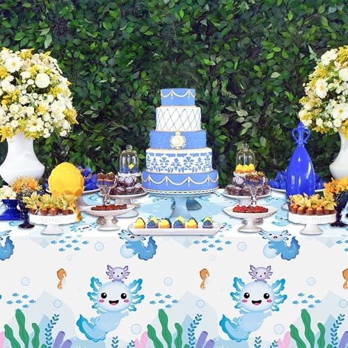 6 Pack Blue Cartoon Axolotl Table Covers for Parties