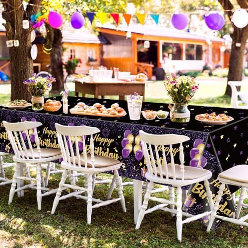 2 Pack Purple Gold Birthday Tablecloths 51x87 Inch
