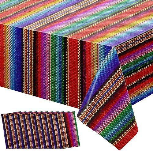 Buryeah 12 Pcs Mexican Fiesta Tablecloths 54x108 Inch Waterproof Disposable Party Covers